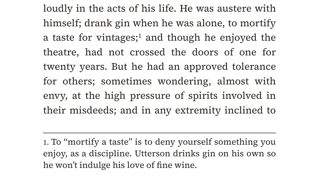 A printed page with a superscript 1 after the word vintages, and the matching footnote at the foot of the page below a short rule, explaining what to mortify a taste means